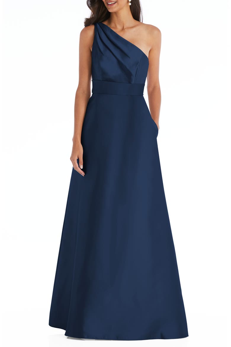 One-Shoulder A-Line Gown, Main, color, MIDNIGHT