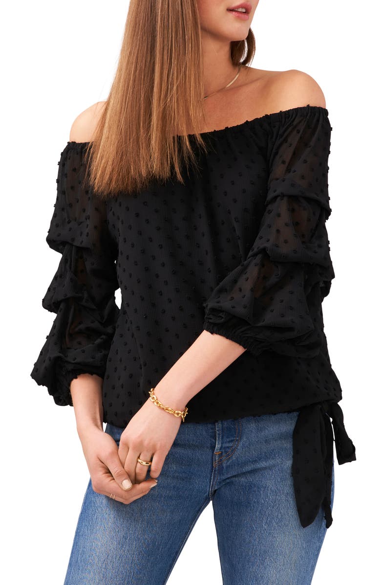 Vince Camuto Off the Shoulder Clip Dot Top, Main, color, 