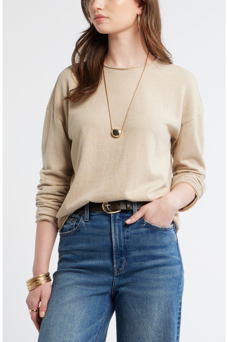 Roll Crewneck Boxy Long Sleeve Cotton Blend Top, Main, color, BEIGE HUMUS