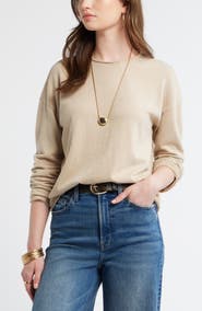 Treasure & Bond Roll Crewneck Boxy Long Sleeve Cotton Blend Top
