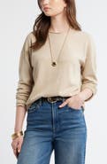 Treasure & Bond Roll Crewneck Boxy Long Sleeve Cotton Blend Top
