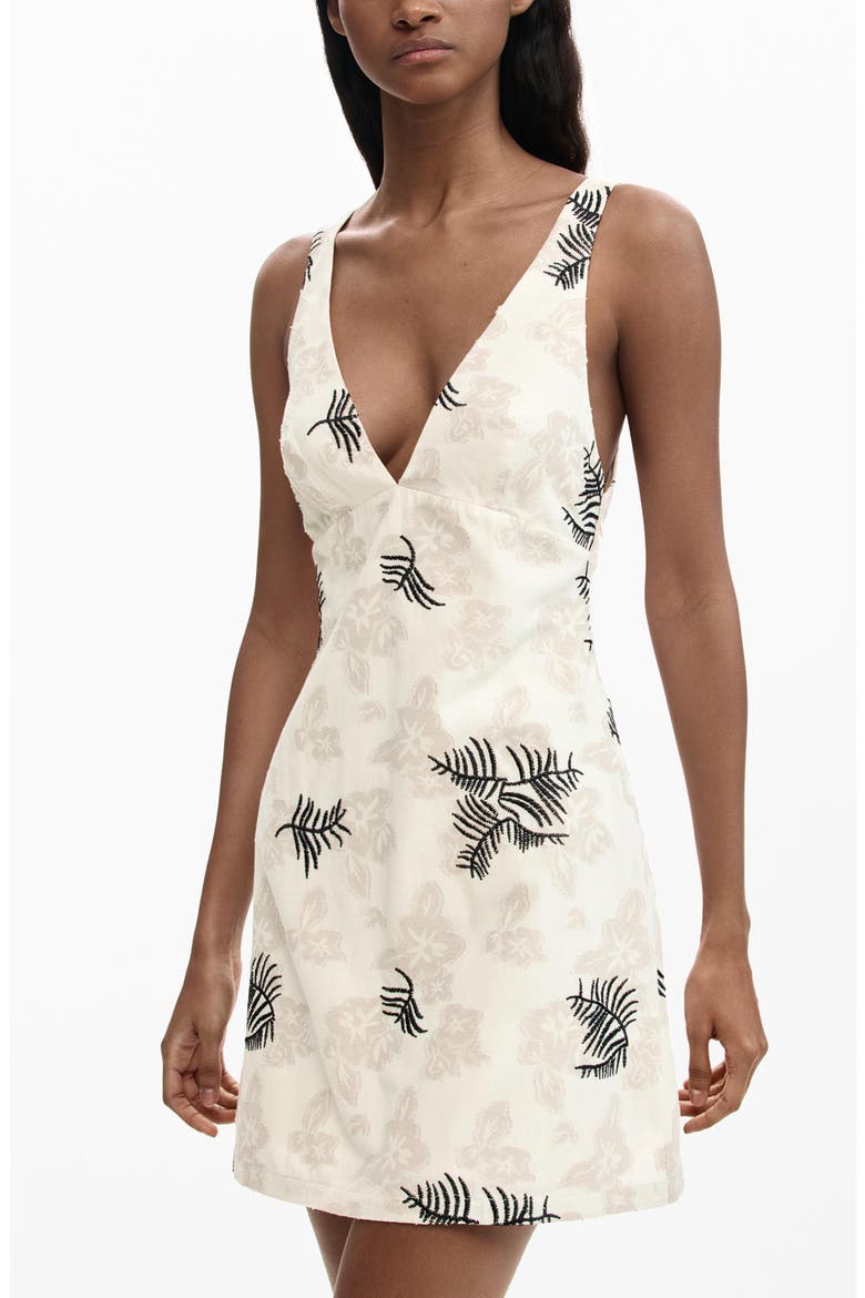 Floral Print Embroidered Minidress, Alternate, color, MEDIUM BEIGE