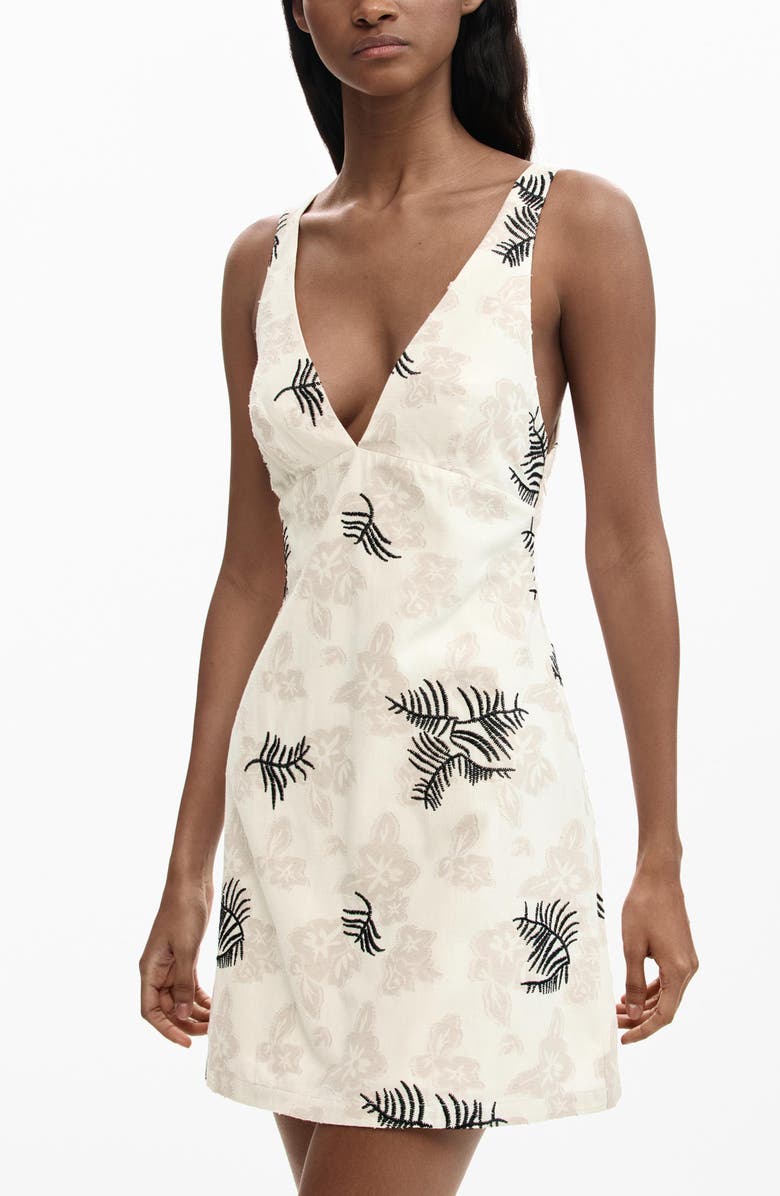 Desigual Floral Print Embroidered Minidress, Alternate, color, Medium Beige