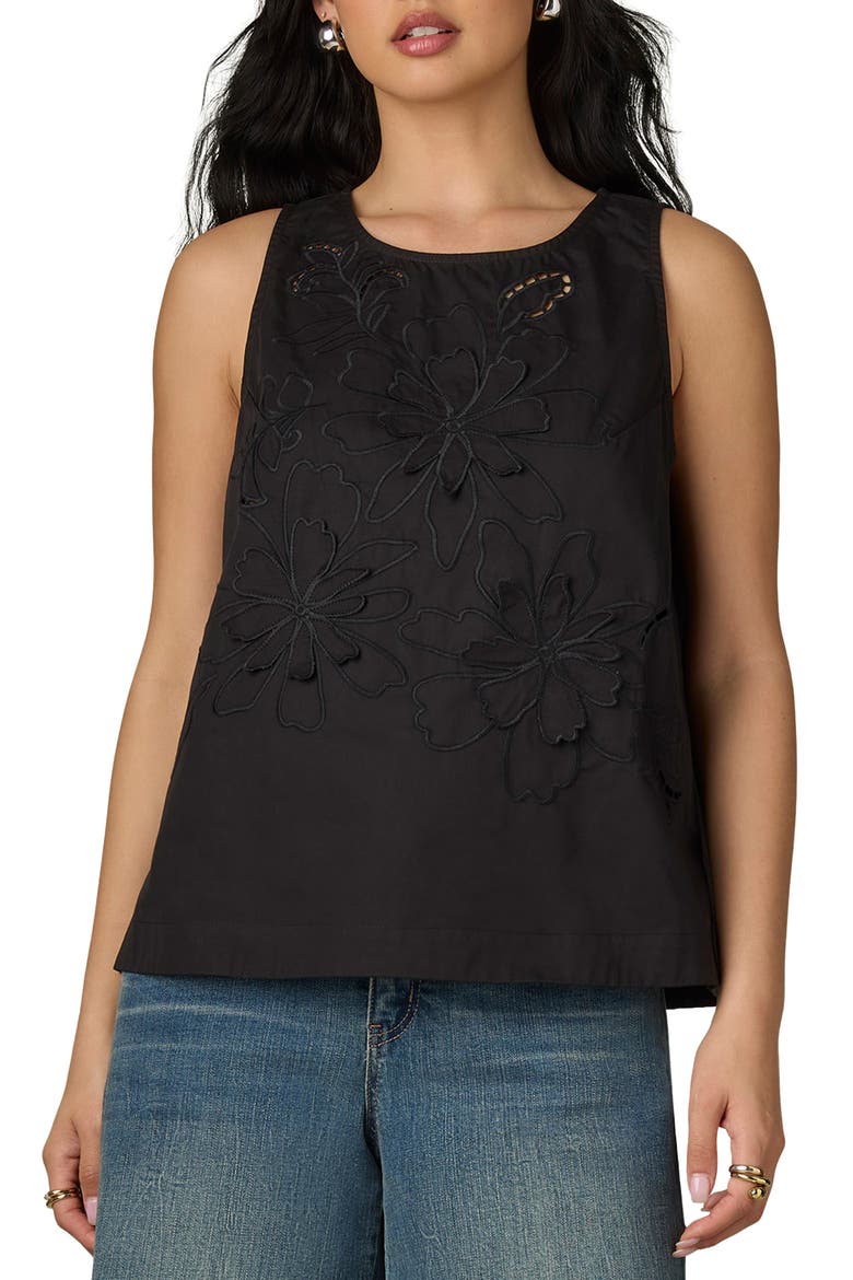 Die Cut Embroidered Sleeveless Top, Main, color, BLACK