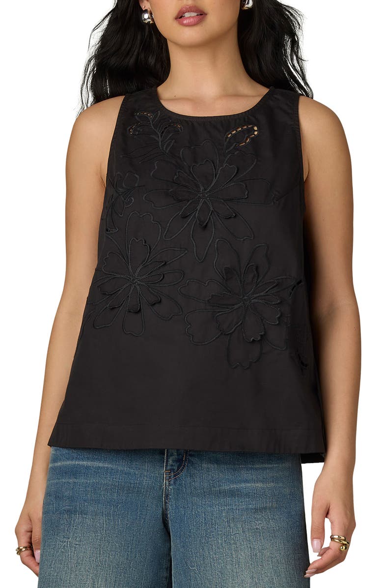 Wit & Wisdom Die Cut Embroidered Sleeveless Top, Main, color, Black