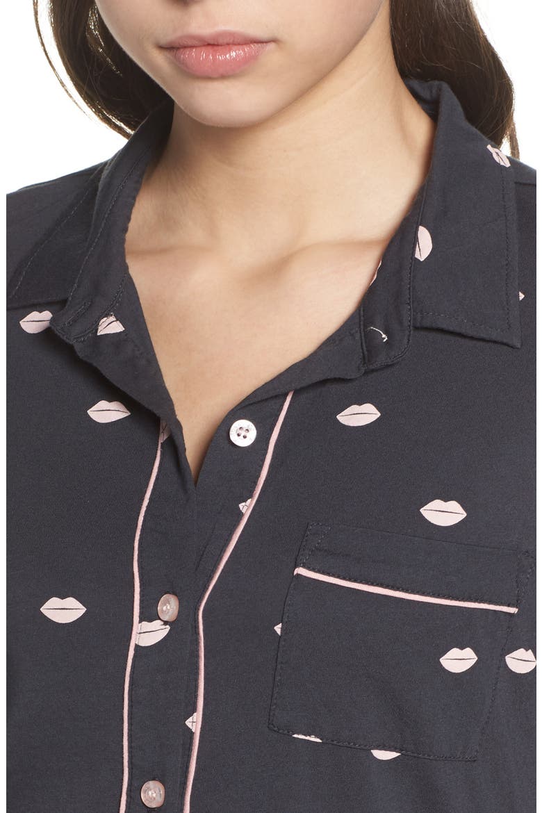 Heart Print Short Pajamas, Alternate, color, SMOKE