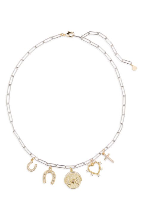 Two-Tone Charm Paper Clip Chain Necklace