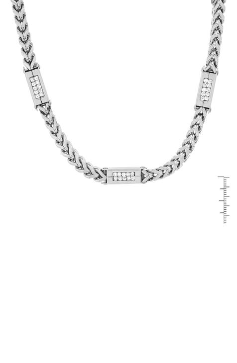 Stainless Steel Simulated Diamond Wheat Chain Necklace