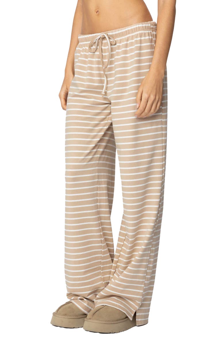 Jona Stripe Stretch Cotton Drawstring Pants, Alternate, color, BEIGE