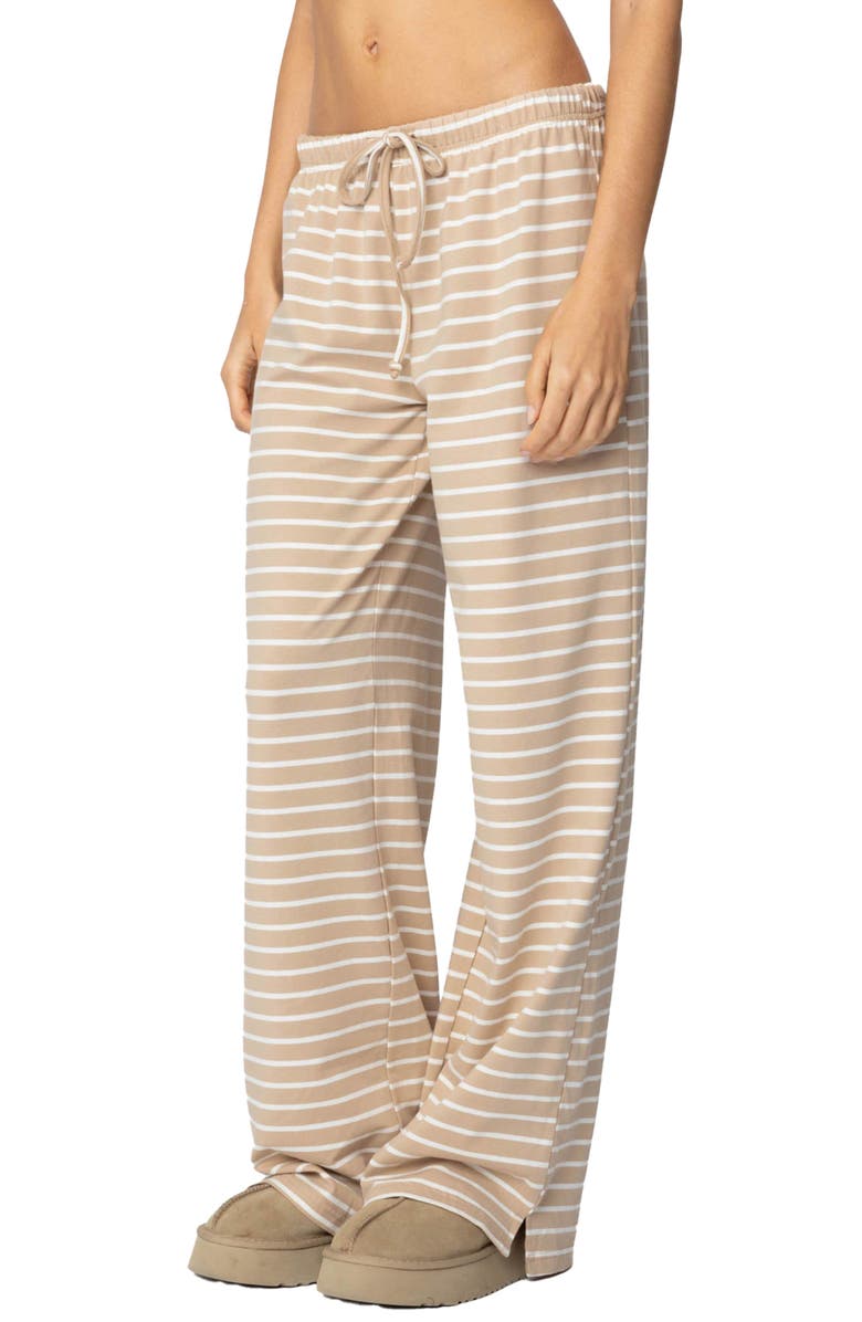 EDIKTED Jona Stripe Stretch Cotton Drawstring Pants, Alternate, color, Beige