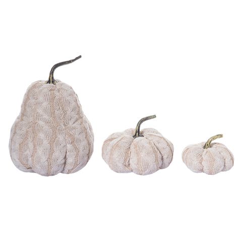 White Harvest Pumpkin Set of 3 Plush Cream Decorative Pumpkins
