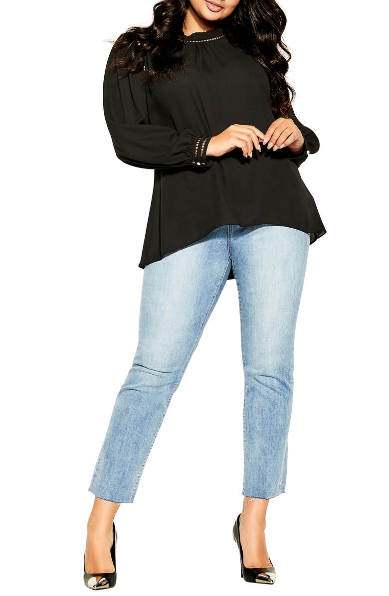 City Chic Kiss Me Quick Long Sleeve Blouse, Alternate, color,