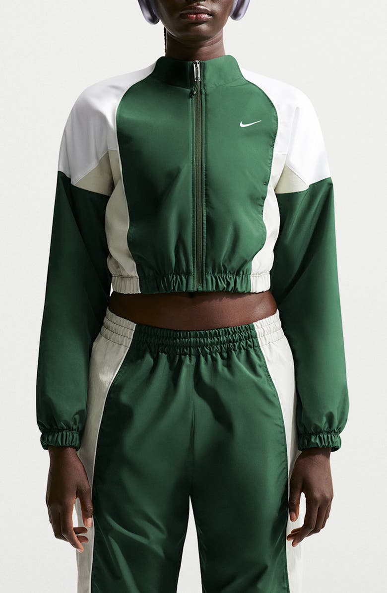 Nike Sportswear Shrunken Water Repellent Track Jacket, Main, color, Fir/White/Light Bone/Sail