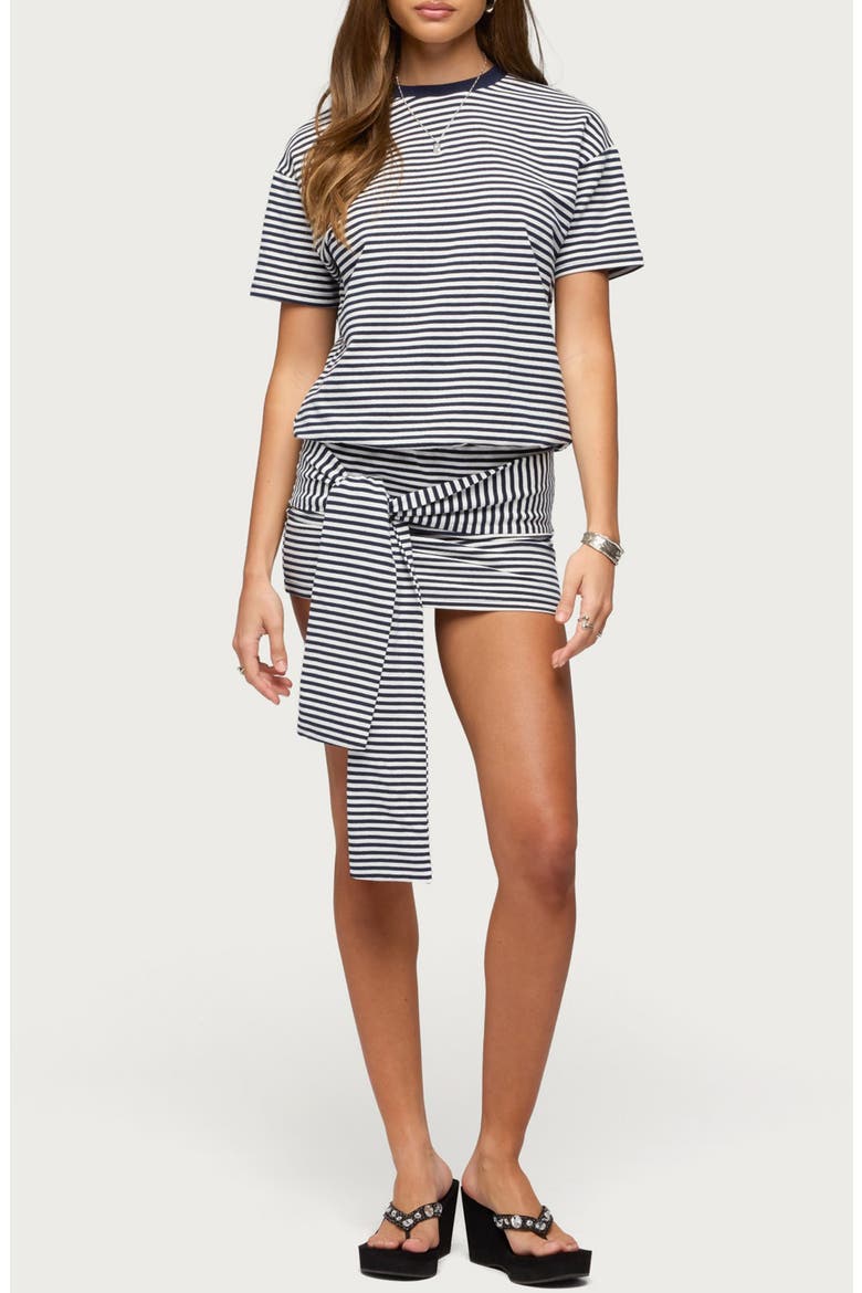 Ardeney Stripe Tie Waist T-Shirt Minidress, Main, color, NAVY