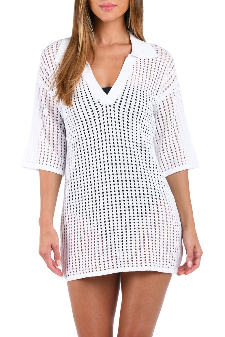 Resort Open Stitch Cover-Up Tunic, Main, color, WHITE