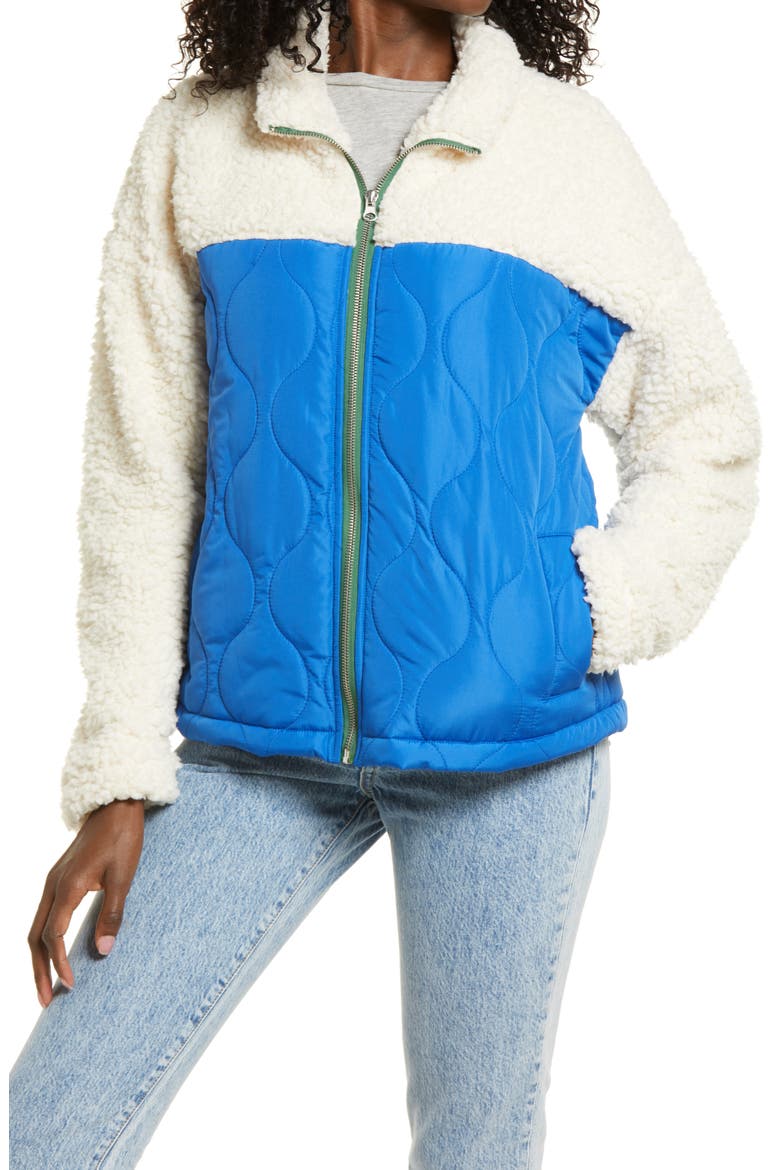 Mixed Media Fleece Jacket, Alternate, color, OCEAN BLUE/ MILK