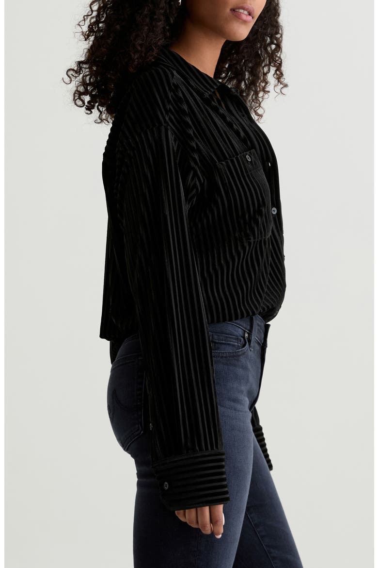 Leny Relaxed Fit Velvet Button-Up Shirt, Alternate, color, SUPER BLACK