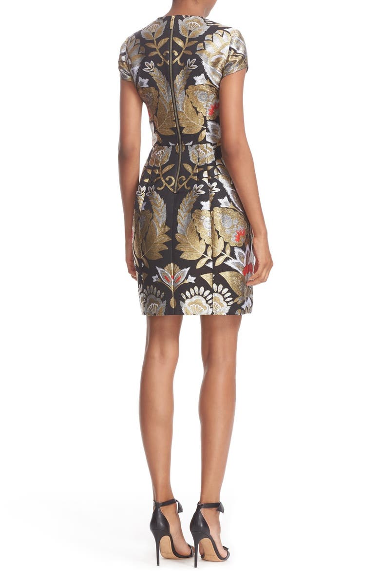 Imoen Opulent Orient Jacquard Fit & Flare Dress, Alternate, color, BLACK