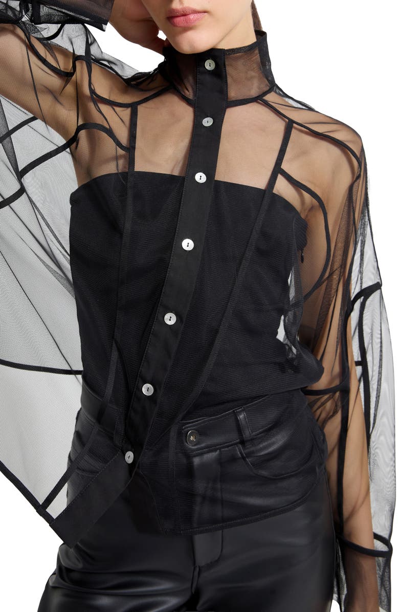 Marcella Lane Mesh Button-Up Shirt, Alternate, color, Black