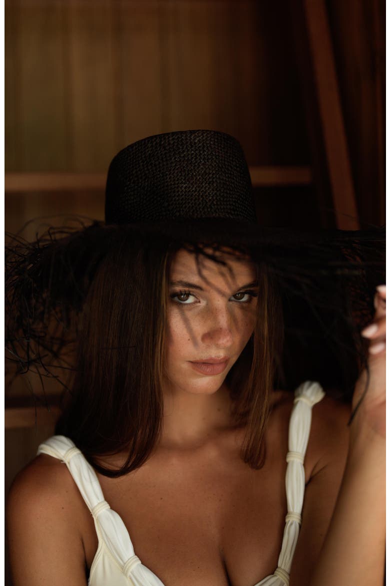 The Catalina Frayed Straw Sun Hat, Alternate, color, Black