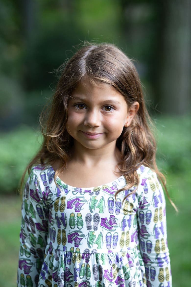 Girls Printed Twirly Dress, Alternate, color, Sneakers