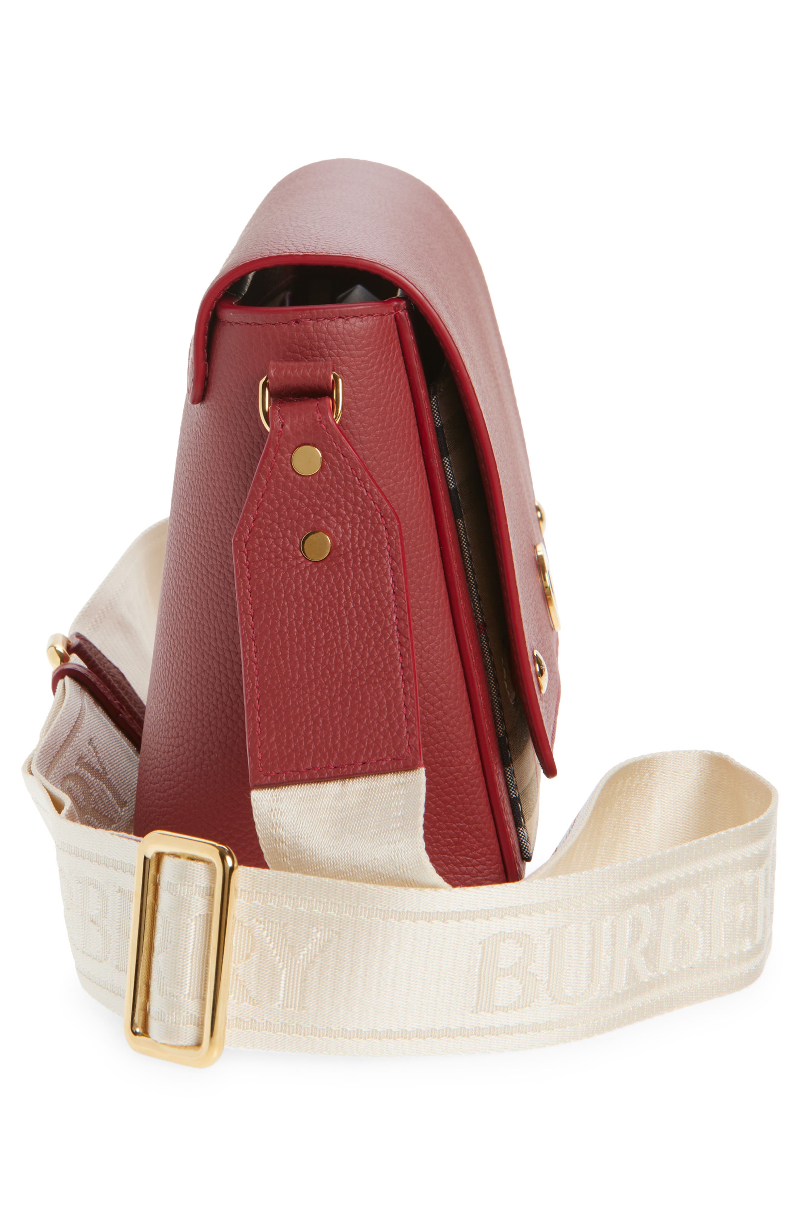 Note Leather & Vintage Check Crossbody Bag, Alternate, color, VINTAGE CHECK/ RUBY