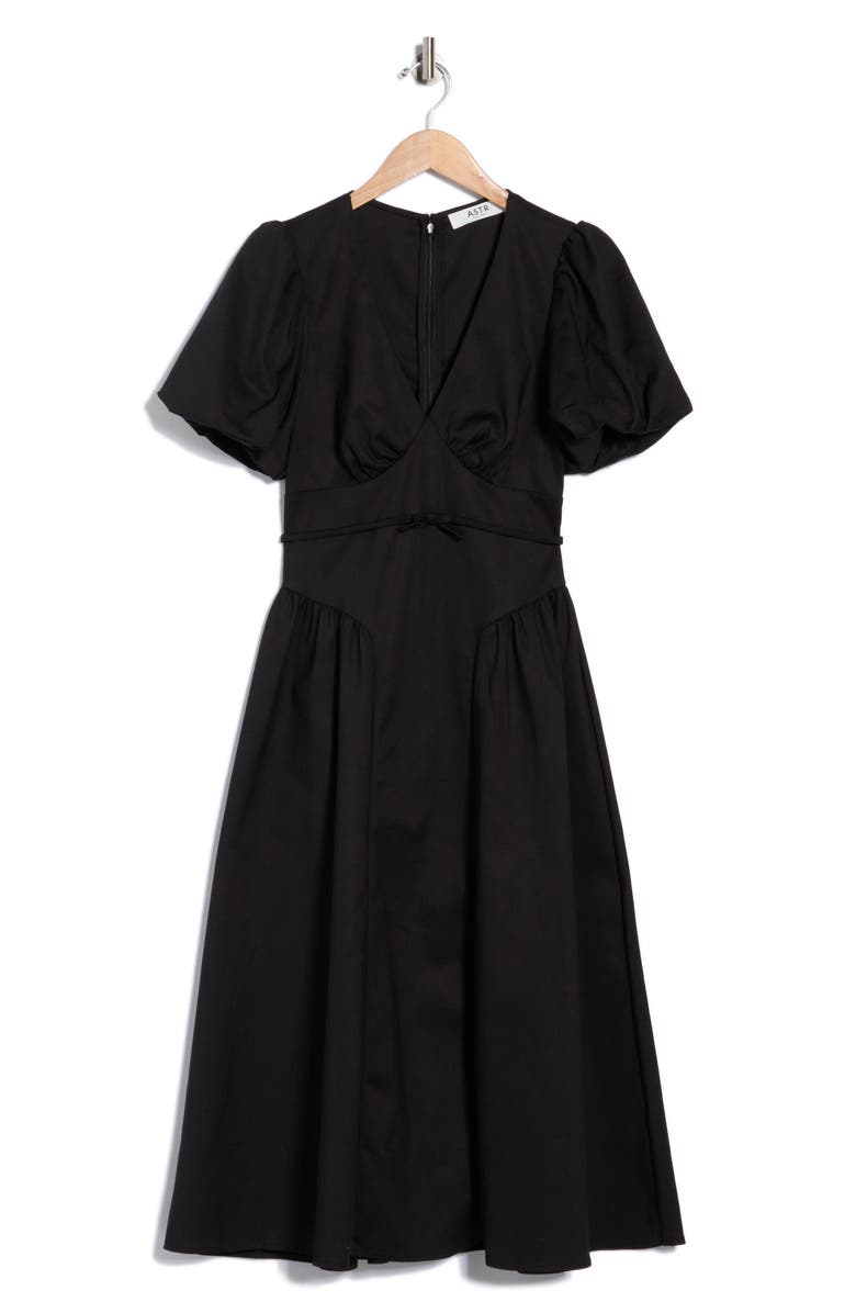 ASTR the Label Puff Sleeve Fit & Flare Midi Dress, Alternate, color, Black