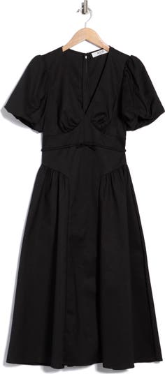 Puff Sleeve Fit & Flare Midi Dress