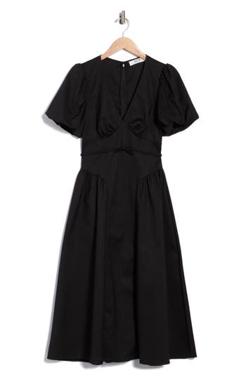 Astr The Label Puff Sleeve Fit & Flare Midi Dress In Black