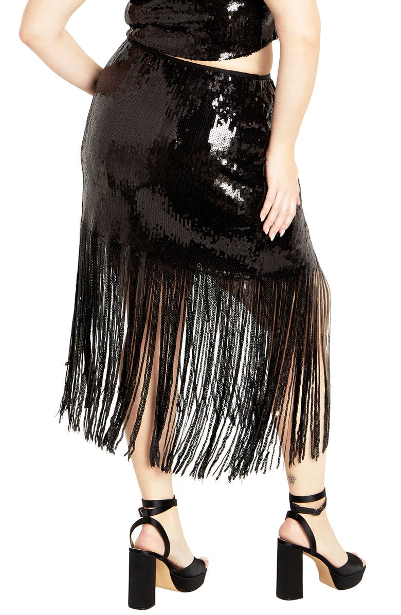 City Chic Savanna Sequin Fringe Skirt, Alternate, color, 