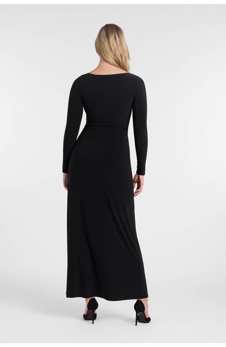 S3 Sculpting Shapewear Shirred V-Neck Long Sleeve Solid Maxi Dress, Alternate, color, Onyx Black