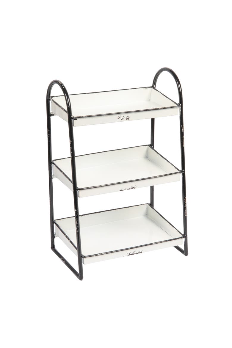Heavily Distressed White 3-Tier Metal Tray with Black Frame & Rim, Main, color, White