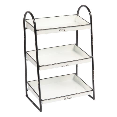 Storied Home Heavily Distressed White 3-tier Metal Tray With Black Frame & Rim