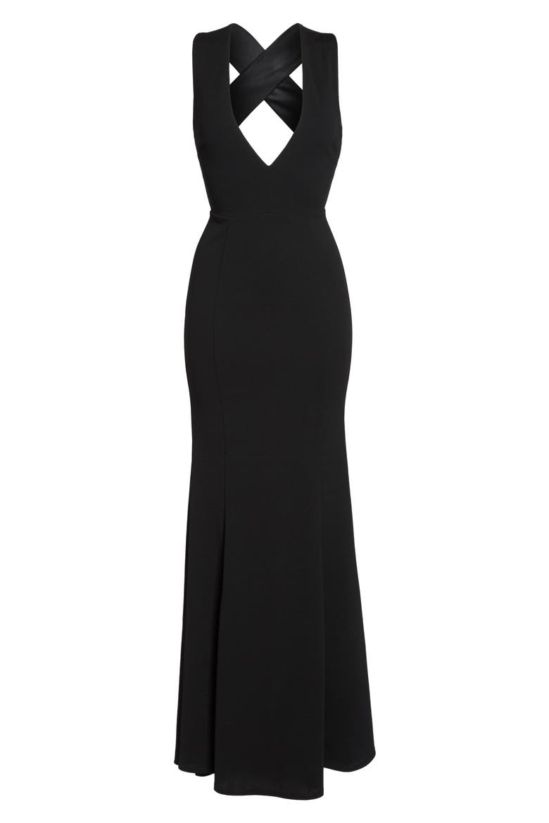 Heaven & Earth Plunge Neck Gown, Alternate, color, BLACK