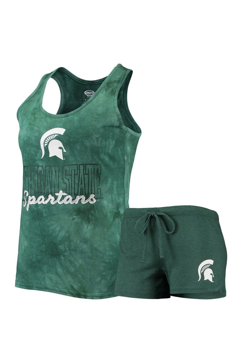 Women's Concepts Sport Green Michigan State Spartans Billboard Tie-Dye Tank Top & Shorts Set, Main, color, Green