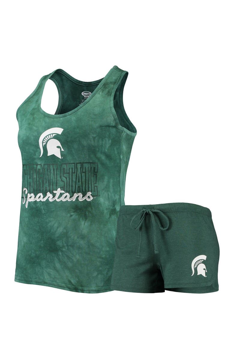 CONCEPTS SPORT Women's Concepts Sport Green Michigan State Spartans Billboard Tie-Dye Tank Top & Shorts Set, Main, color, 