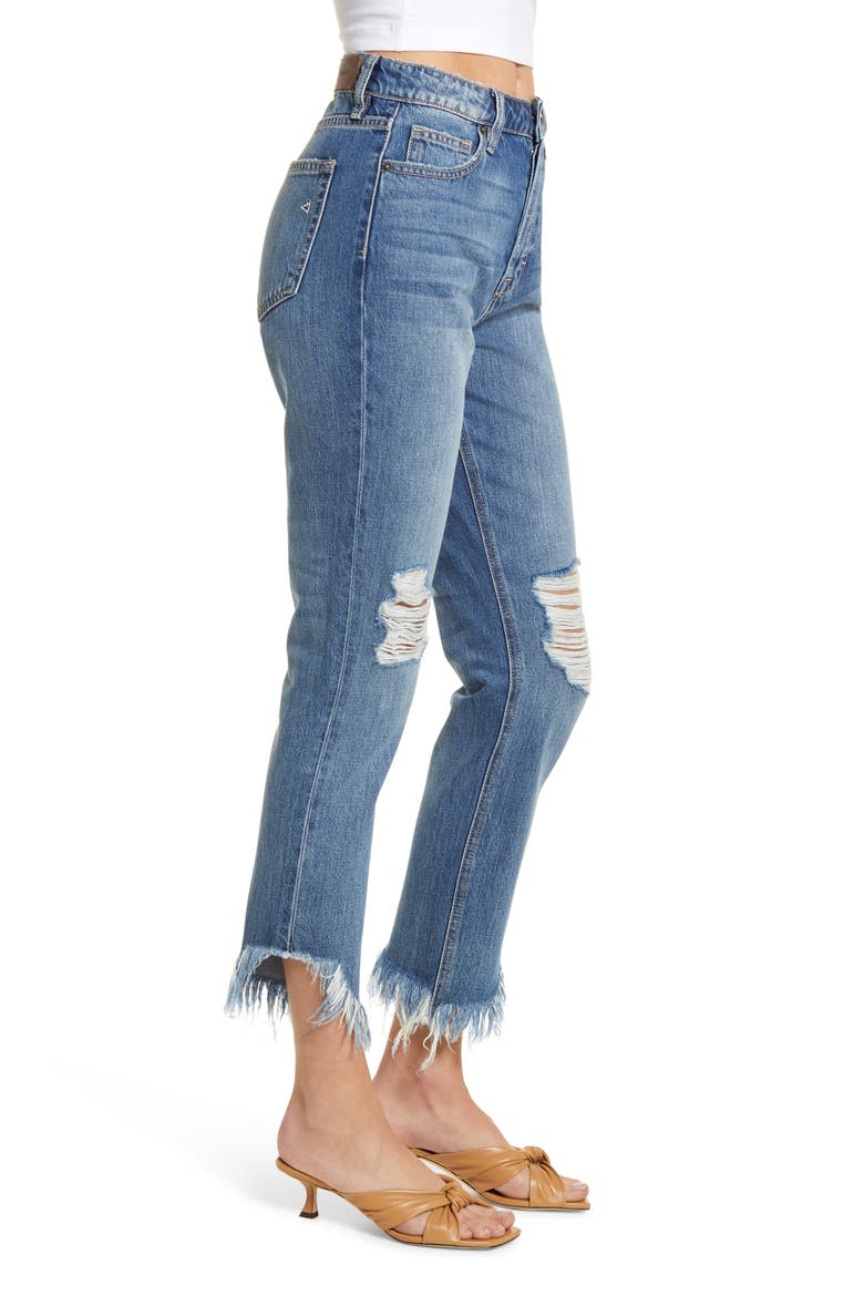 High Waist Fray Hem Ankle Mom Jeans, Alternate, color, MEDIUM WASH