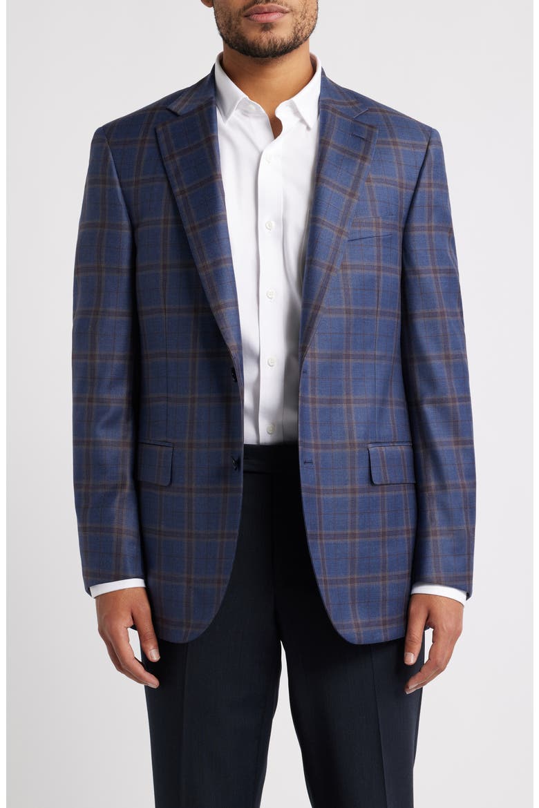 Flynn Classic Fit Navy & Brown Plaid Wool Sport Coat, Main, color, BLUE