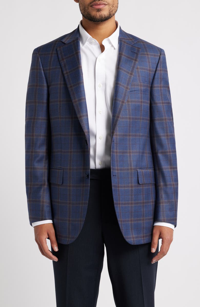 Peter Millar Flynn Classic Fit Navy & Brown Plaid Wool Sport Coat, Main, color, Blue