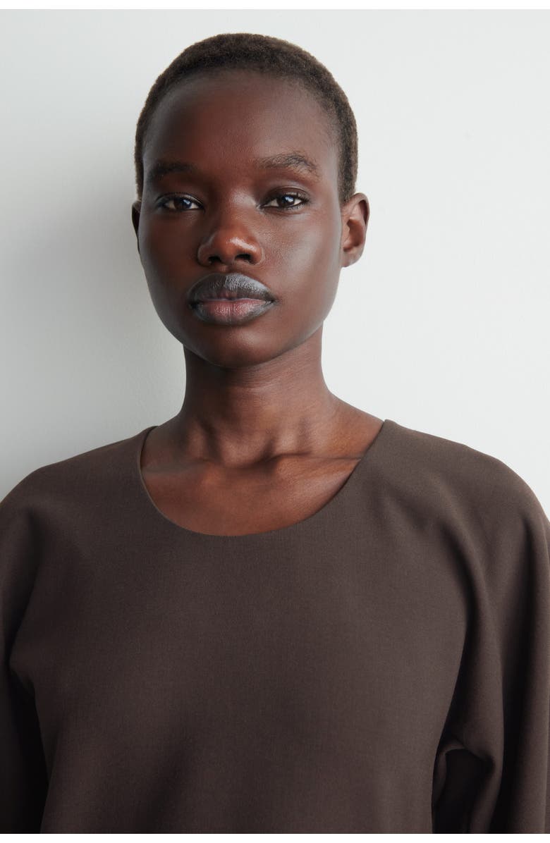 COS Sculpted Long-Sleeved Midi Dress, Alternate, color, Brown