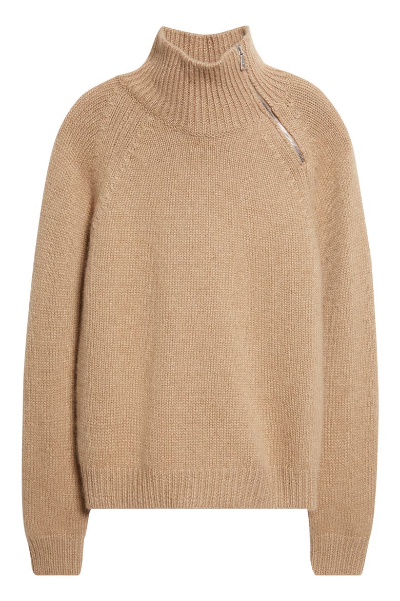 Millis Asymmetric Cashmere & Cotton Quarter Zip Sweater, Alternate, color, PALETTE CAMEL