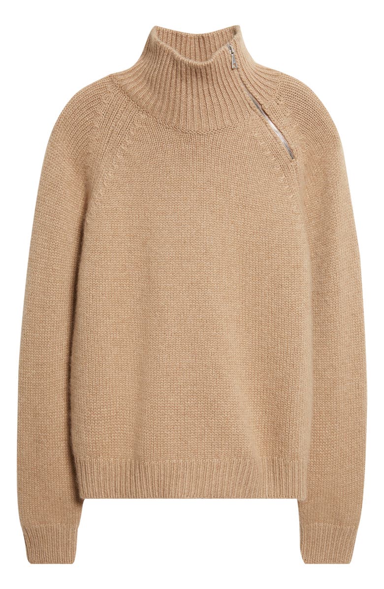 Johnstons of Elgin Millis Asymmetric Cashmere & Cotton Quarter Zip Sweater, Alternate, color, Palette Camel