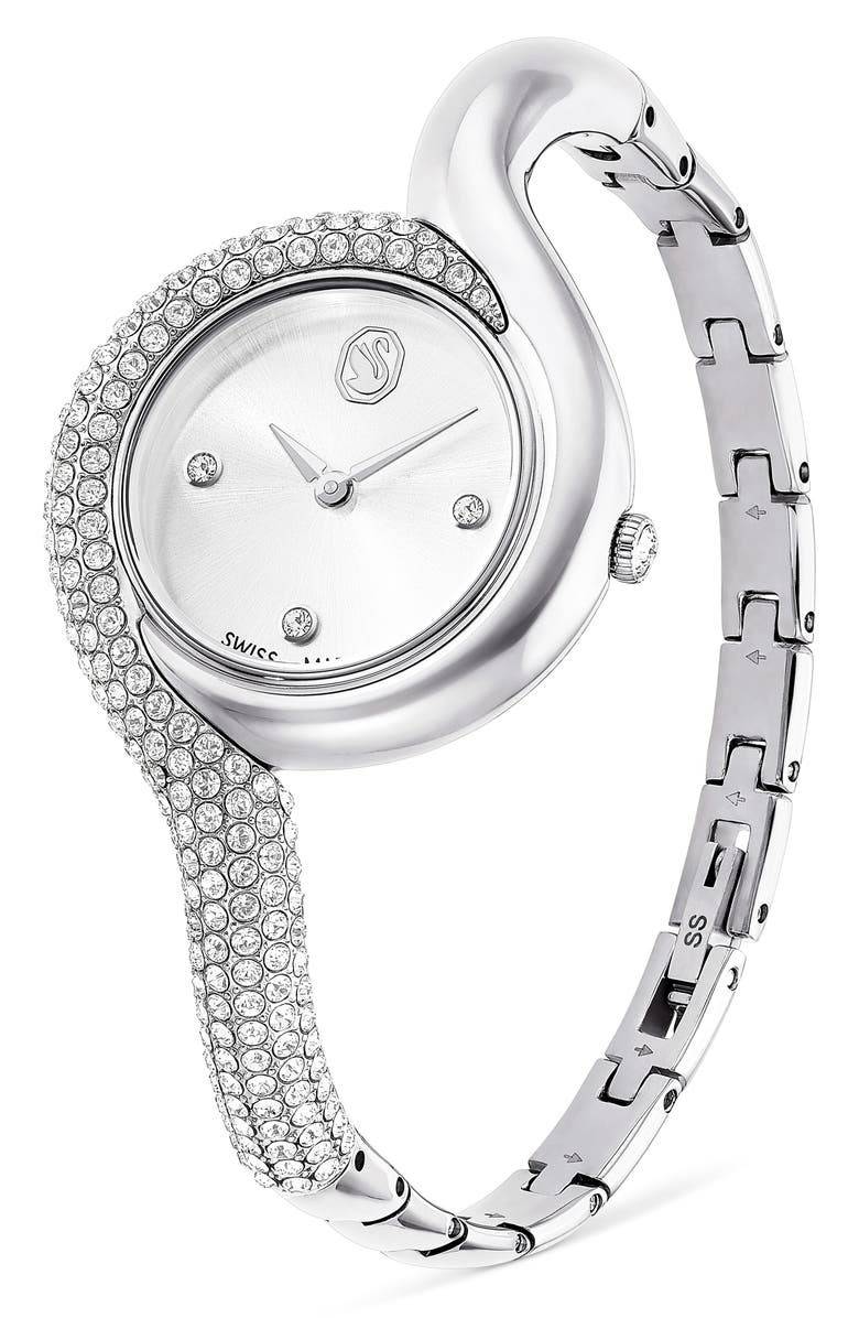 Swarovski Dextera Asymmetric Bracelet Watch, 29mm, Alternate, color, Silver