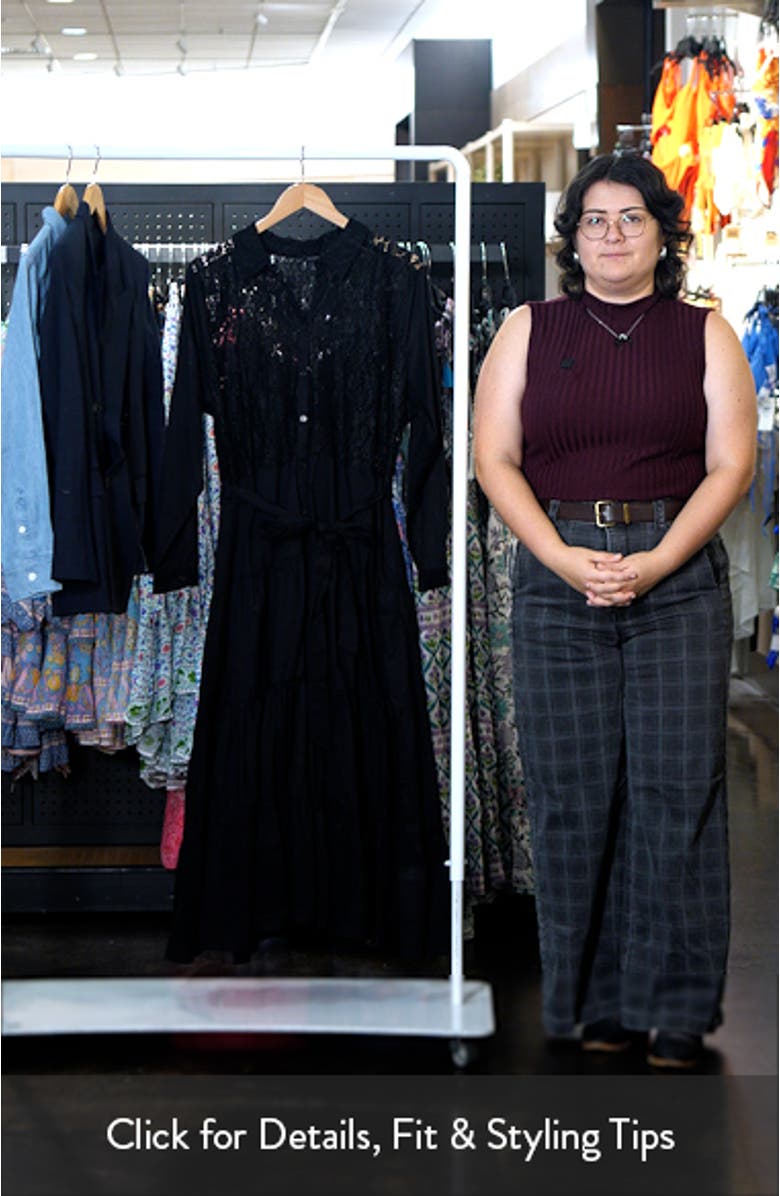 Lace Bodice Long Sleeve Tiered Midi Shirtdress, sales video thumbnail