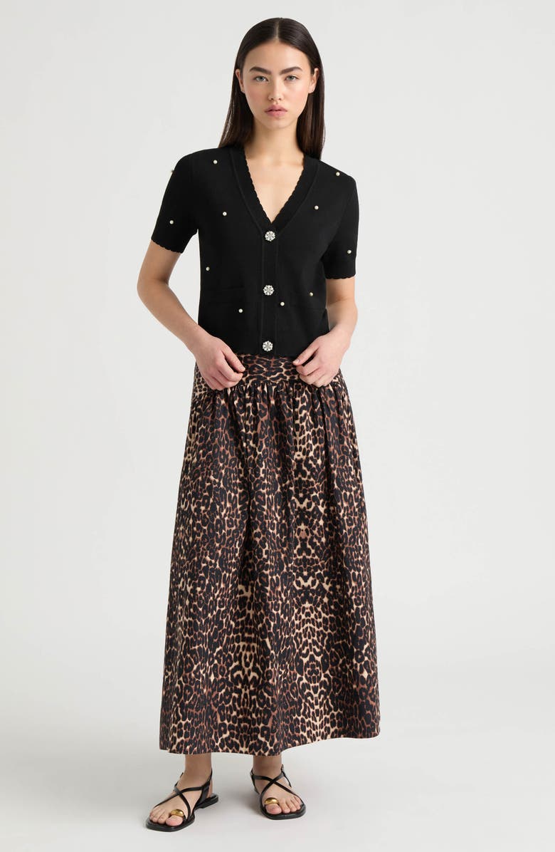 NVLT Faux Pearl Embellished Sweater Cardigan, Alternate, color, Black