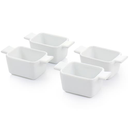 Gibson Elite Gracious Dining 5 Piece Fine Ceramic Tidbit Dish Set With Acacia Wood Base In White