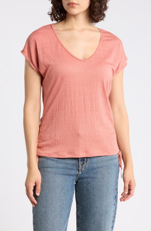 Cap Sleeve Ruched Crinkled Knit Top