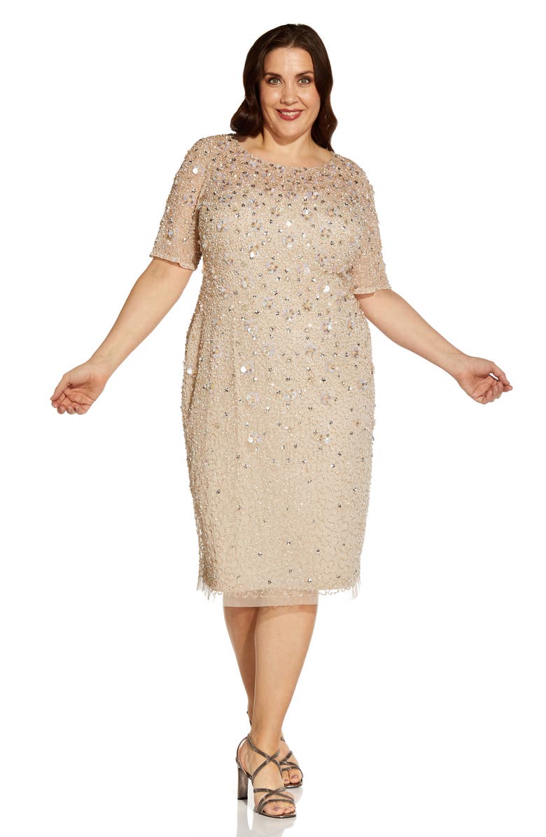 Adrianna Papell Beaded Cocktail Dress, Alternate, color, 