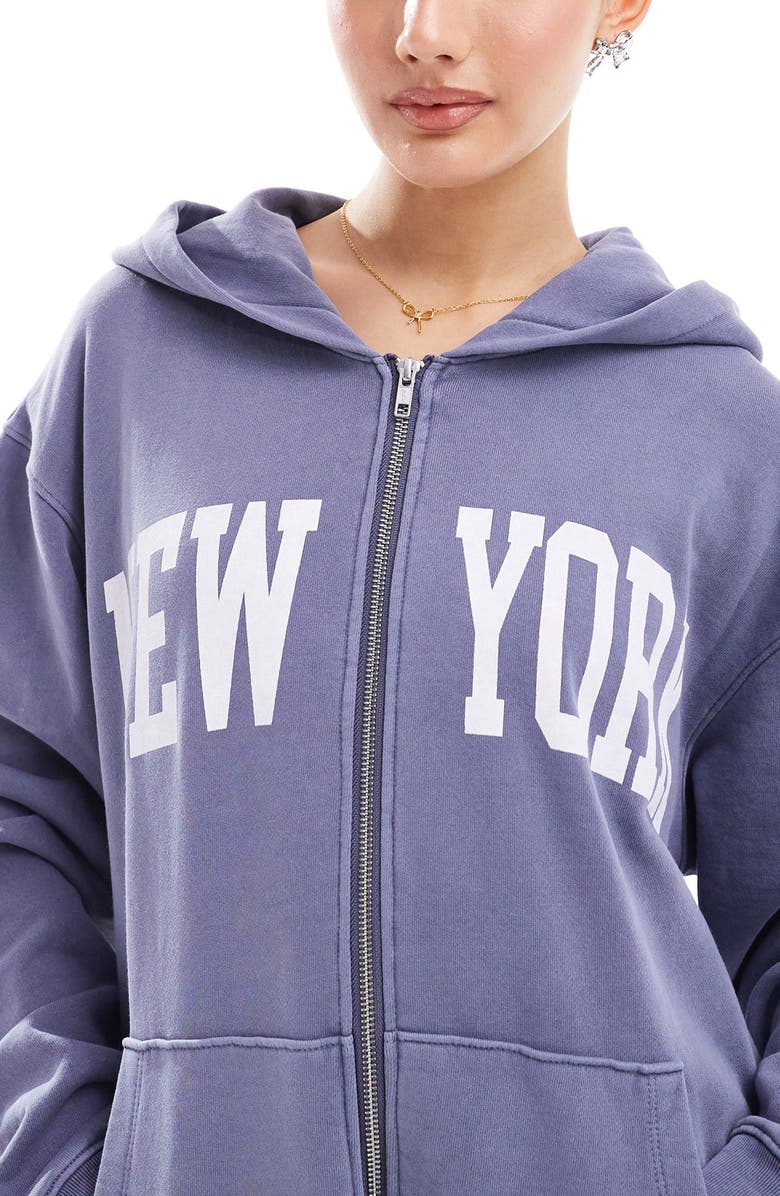 Miss Selfridge New York Washed Zip-Up Hoodie, Alternate, color, 