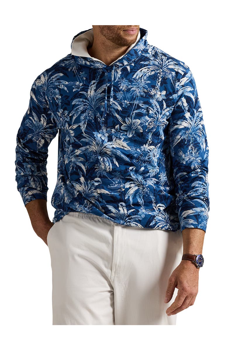 Polo Ralph Lauren Big & Tall Tropical-Print Long-Sleeve Hooded T-Shirt, Main, color, Palm Shadow Navy